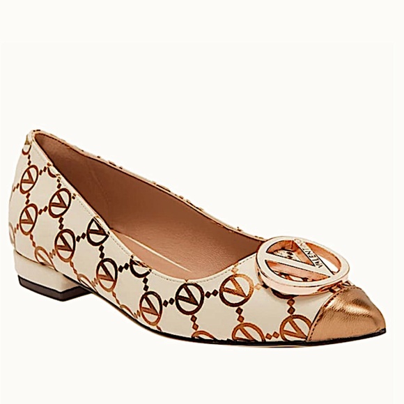 VALENTINO BY MARIO VALENTINO Rosa Monogram Pointed Toe Flat In Cream